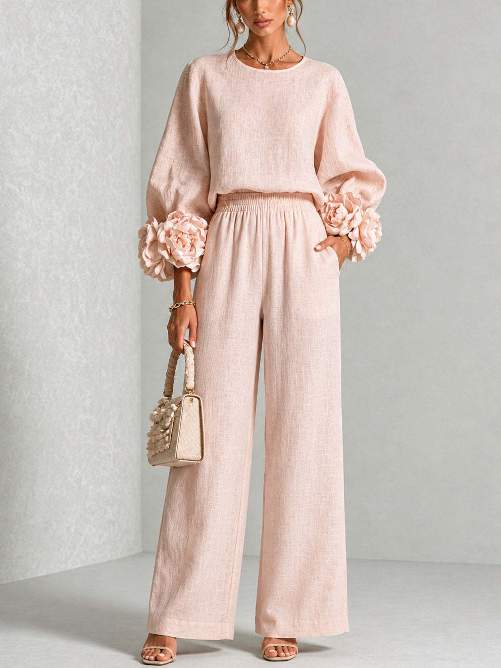 Linen Pant Wide - Conjunto Feminino de 2 Peças em
