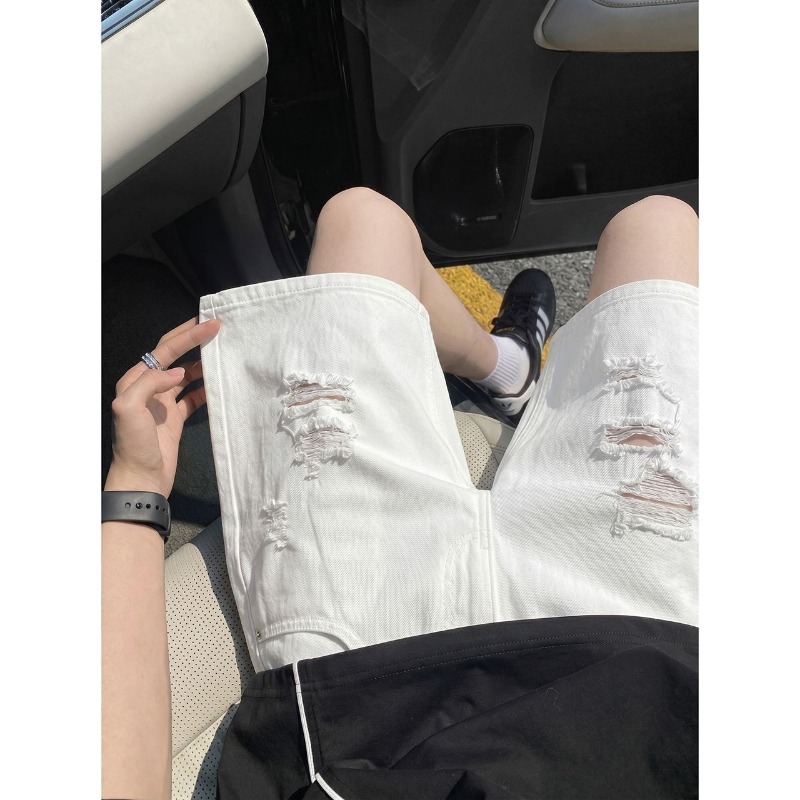 Shorts de Denim Masculinos com - Shorts Denim Frayed avaliação e preço
