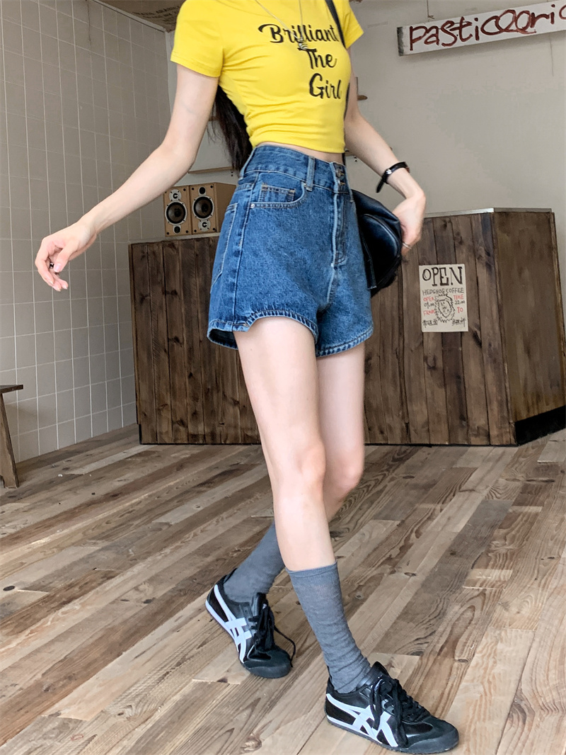 Shorts jeans azuis femininos d - Shorts Denim Frayed avaliação e preço
